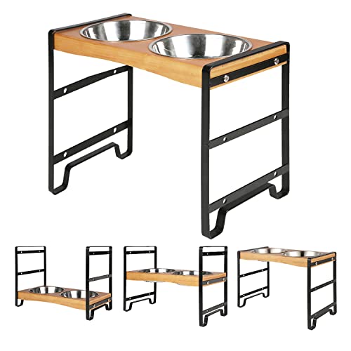Tigcent Gamelle Surélevée pour Chats Chien, Réglable 3 Hauteurs Porte-Gamelle en Bois avec 2 Bols Distributeur de Nourriture pour Chiens Chats Cover