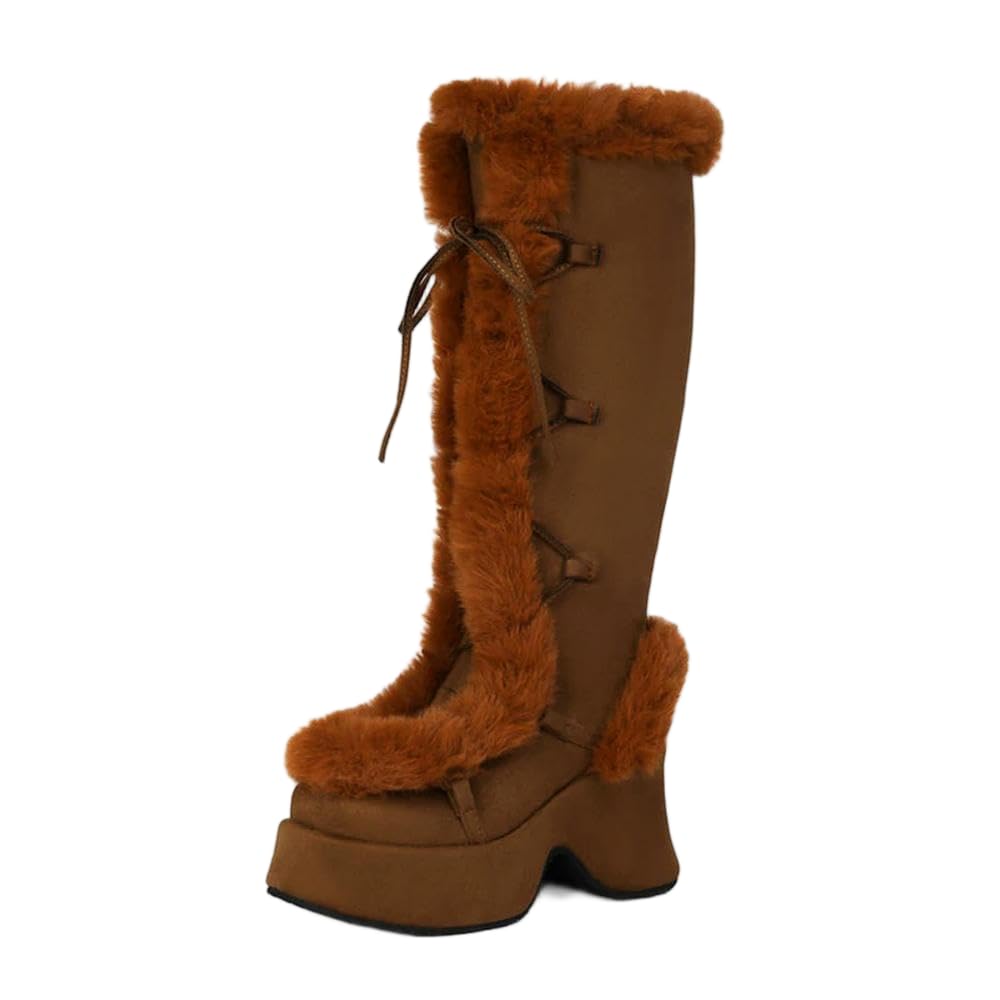 JJDFW Fluffy Warm Winter Long Boots For Women Snow Boot Faux Fur Lace-up Thick Platform Female Cosplay Christmas Shoes — image 1