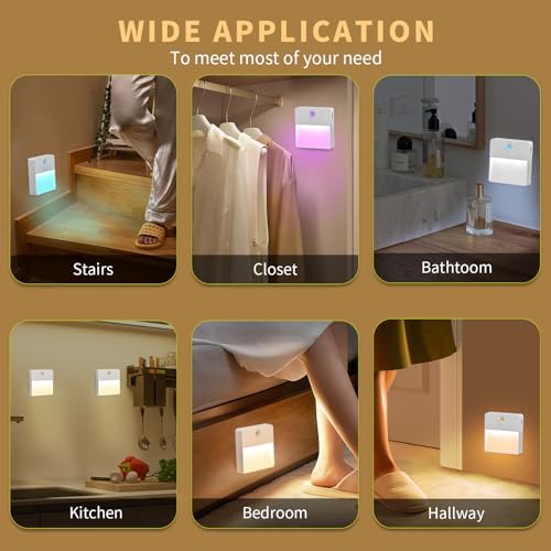 Image of ASAWASA LED Motion Sensor Night Light, 7 Colors Rechargeable Magnetic Decor Wall Lights, Dimmable, Suitable for Bathroom hallways bedrooms Kitchen cabinets Staircase(3 Pack)