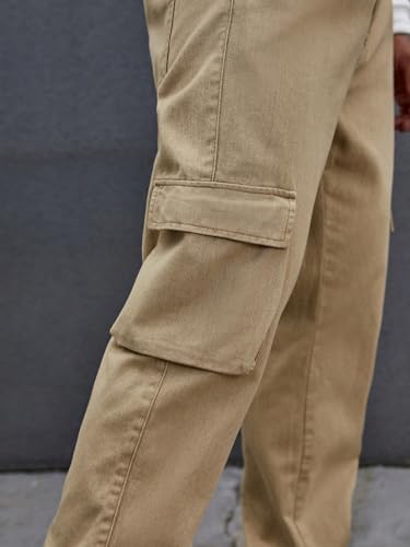Image of KOTTY Men's Loose Fit Cargo Denim Jeans - Vintage Washed Utility Jeans with Side Pockets