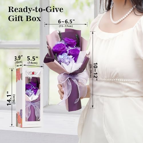 Image of Flower Bouquet Gifts for Women, Flowers for Delivery Prime, Preserved Roses Flower Gifts for Women, Valentines Flowers, Mom Gifts from Daughter Son, Birthday Gifts, Real Roses,Purple Roses