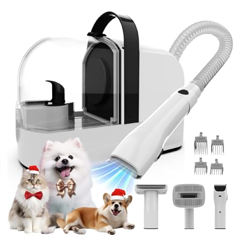AIRROBO Hundeschermaschine mit Staubsauger 12000 Pa, Hundebürste Tierhaarentferner für Hunde Katzen, Leise Schermaschine Hund mit Pflegewerkzeugen, 1.4L Staubbehälter, PG10