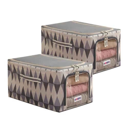 Image of HOKIPO Clothes Storage Box, 600D Oxford Fabric Organiser for Wardrobe, Ash Mirage - Medium Pack of 2 (AR-6488-GRY*2)