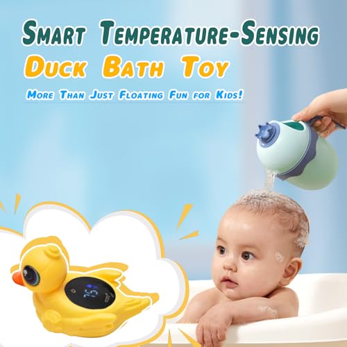 Image of Baby Bath Thermometer - Digital Floating Water Thermometer with LED Display & Color Temperature Alerts, Rechargeable Bath Toy for Infant Bathtub Safety, Newborn Bath Essentials Gift