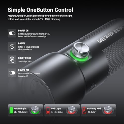 Image of NEEWER BASICS RGB Photography Flashlight with Desk Tripod Stand /4 Colors /20 Gobo Filters /7500mAh, 10W 6300K CRI95+ Portable LED Spotlight Ambient Sunset Light for Video Recording Studio Lighting, FL10