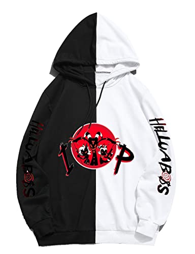 Iuene Unisex Hazbin Hotel Cosplay Color Matching Hoodie Hooded Pullover Sweatshirt Alastor Shirt Helluva Boss Coat Jacket (Black-2, Medium)