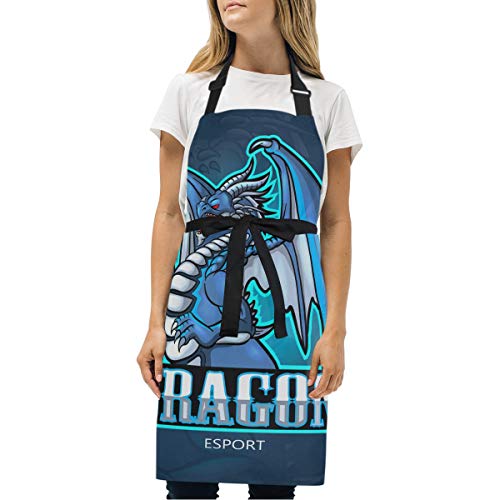 青い怒っているドラゴンエプロン 料理 女性 シェフ キッチン ウェイトレス エプロン 用 ベーキング 男子 ボーイズ ガールズ 用のサムネイル
