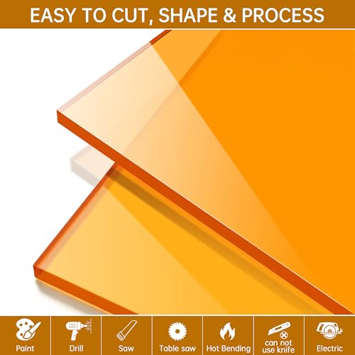 Image of Orange Acrylic Sheet 12 inch x 16 inch x 1 /8 inch, ALCCIFI Cast Plexiglass Sheet for Laser Cutting & Engraving, 2 Pack Translucent Acrylic Board for Cricut, Signs & DIY Projects,