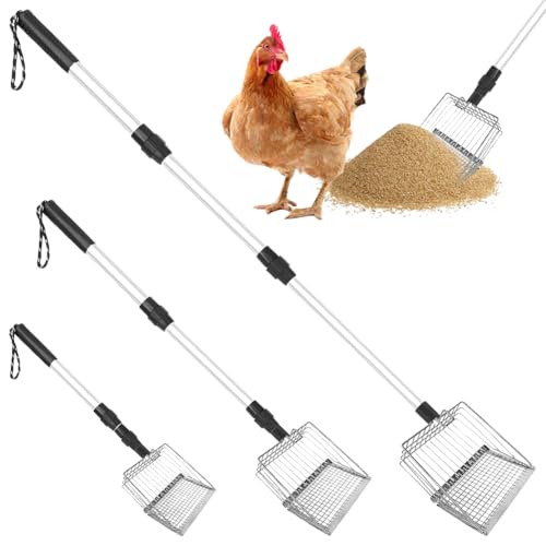 1Pcs Hühnerstall Zubehör Chicken, einstellbare Hühnerschaufel, Ausziehbare Katzenstreuschaufel, Kotschaufel aus Metall, Leichter, Vielseitiger Kotschaufel aus Metall mit Langem Griff für Hühnerstall