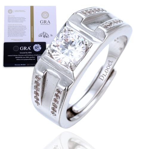 HALUKAKAH Bague pour Homme Moissanite D1,0 ct en Argent 925 Plaqué Platine avec...