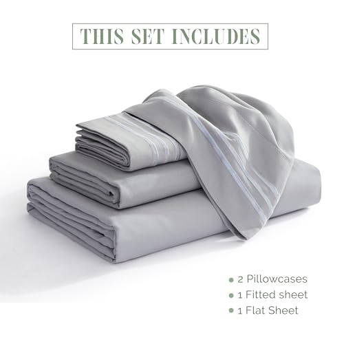 Elegant Comfort Luxurious 1500 Premium Hotel Quality Microfiber 4-Piece Sheet Set, 18-24 Inches Deep - Extra Deep Pocket Sheets - Ultra Soft 4PC Deep Pocket Sheets, California King, Silver Gray