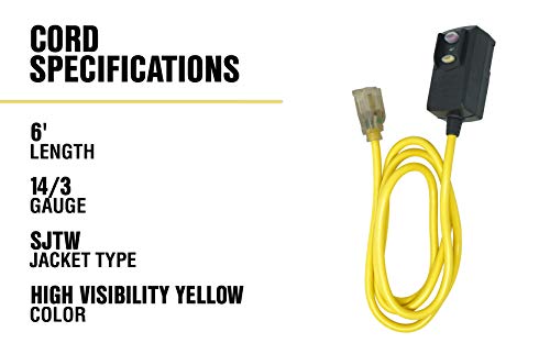 Woods 2879 Cord Ext Gfci 14/3Sjtw 6Ft Yel, 6-Feet, Yellow #TOP6