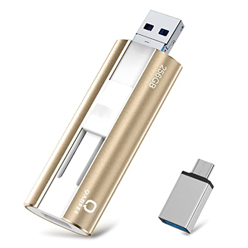 256GB USB Stick für Phone Smartphone 4 in 1 Speicherstick Externer Speichererweiterung USB 3.0 Massenspeicher Memory Stick Handy Kompatibel für iOS Handy Computer Laptop OTG Android PC Type C(Gold) Cover