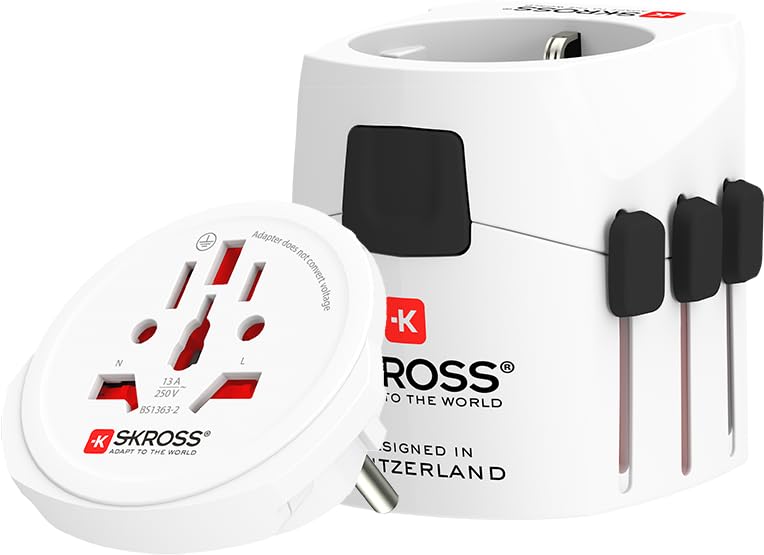 SKROSS PRO Light Reiseadapter – Universell Für über 100 Länder, Mit Schuko-Steckdose, Bis 1575 W, Inkl. Sicherung Für Sicheres Reisen