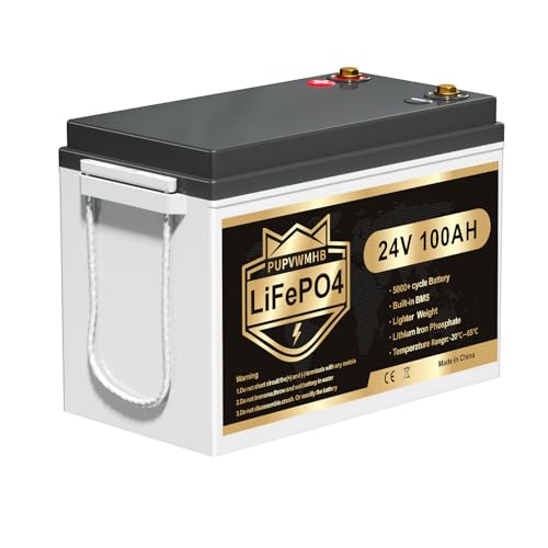 24V Lithium Battery, 2560W Load Power, 24V 100AH Lifepo4 Battery, Built-in 100A BMS, Up to 15000 Deep Cycle, Perfect for Trolling Motors, Marine, RV, Boat, Solar System Home Storage