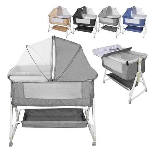 XUANYU Lit Bébé de Cododo avec Table à Langer pour Les Bébés à 36 Mois, Berceau Cododo avec Fonction Bascule Jusqu'à 50 kg, Lit d'Appoint avec Matelas et Moustiquaire, Réglable en Hauteur, Gris