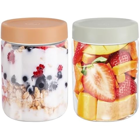 YUEYEE Microwaveable Overnight Oats Container, 2 Pack Cover