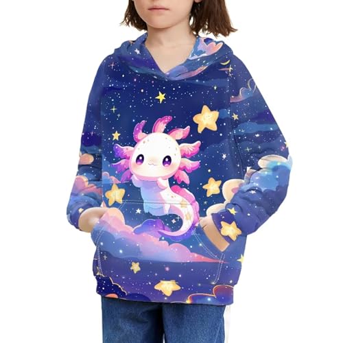 Ystardream Kapuzenpullover für Teenager und Mädchen, mit Tasche, langärmelig, Kawaii Galaxy Axolotl, 11-13 Jahre