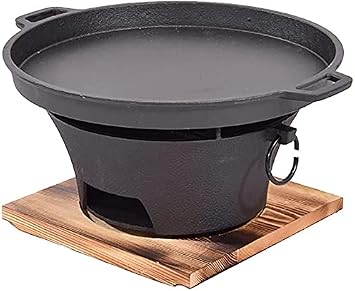 Portable BBQ BBQ Grill Home BBQ Meat Stove Thickening Barbecue Pot Cast Iron Charcoal Stove with Round Pan Cast Iron Grill Color Black Size 15.0 x 7.1 inches 38 x 18 cm Black 15.0 x 7.1 inches