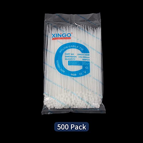 XINGO White Cable Ties Pack of 500, 300mm x 3.6mm,Premium Nylon Durable Zip Ties - Image 2