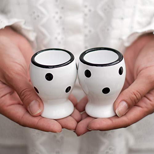 City to Cottage® - Keramik Eierbecher Set | Weiß und Schwarz | Polka Dots | Handgemacht | Keramik Geschirr Set | 2 Eierbecher im Set – Bild 6