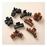 8 Pcs Hair Clips for Women, Stylish Flower Claw Clips for Thin Thick Curly Hair, Strong Hold & Non-Slip Claw Clips, Neutral Colors Hair Accessories, Ideal for Women Grils (Dark Tortoise)
