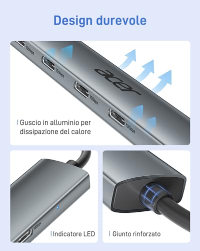 Hub USB C 10Gbps, splitter multiporta USB C 3.2 ultra compatto in alluminio, 4 USB C 3.2 adattatori per iPhone serie 15/16, iPad Pro/Air, iMac, Chromebook, Galaxy S24/23 ecc. - Hub USB - Immagine 3
