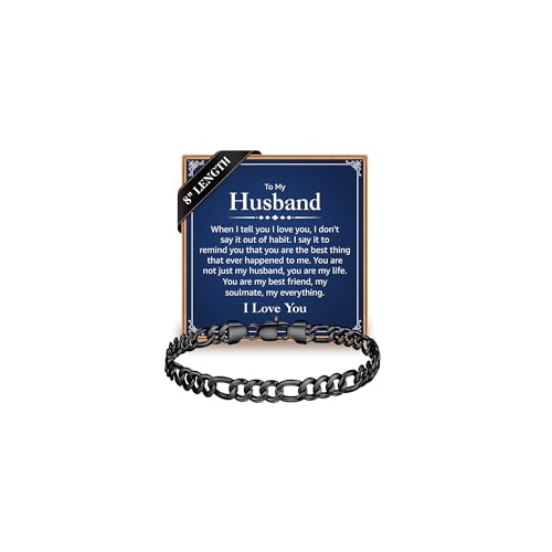 IEFLIFE Bracelet Gifts for Men Him - Silver/Black Stainless Steel Figaro Chain Bracelet Gifts for Son Grandson, Fathers Day Anniversary Birthday Gift for Men Husband, 7mm Width Bracelets Jewelry Gift