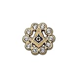 Square & Compass with Rhinestones Round Masonic Lapel Pin - [Gold & Blue][5/8'' Diameter]