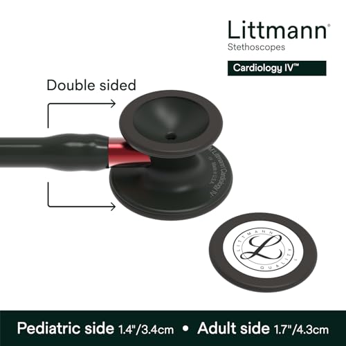 3M Littmann Cardiology IV Diagnostic Stethoscope, 6200, More Than 2X as Loud, Weighs Less, Stainless Steel Black-Finish Chestpiece, 27" Black Tube, Red Stem, and Headset - image 3