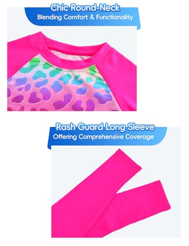 Swimsuit for Girls 3-4 Years Old Rose Leopard Two Piece Long Sleeve Swimwear Rash Guard Sets with Pantskirt3