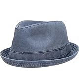 Men's Casual Vintage Style Washed Cotton Fedora Hat (US, Alpha, Small, Medium, Navy)