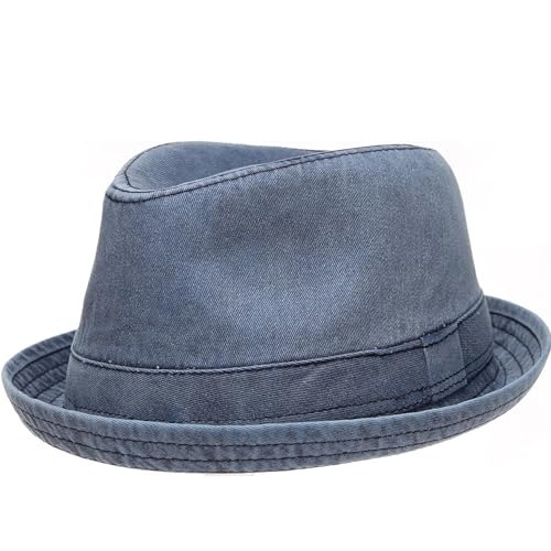Men's Casual Vintage Style Washed Cotton Fedora Hat (US, Alpha, Small, Medium, Navy)