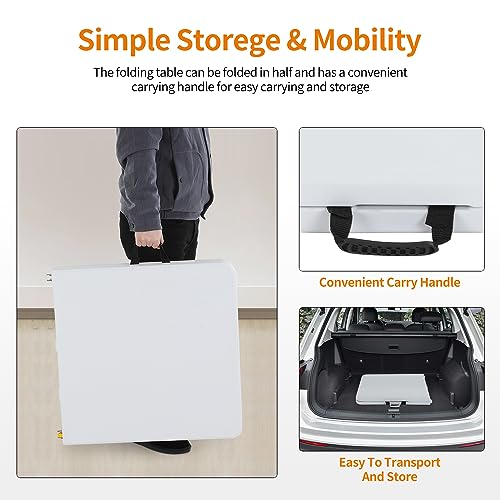 BestOffice Camping Folding 4 Foot Plastic Table, White