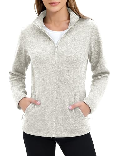 MAGCOMSEN Full Zip Fleece Jacket Women Lightweight Polar Soft Warm Winter Coat Long Sleeve Outerwear Hiking Jacket L