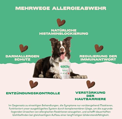 Bonza Bioactive Bites for Dogs – Allergy & Skin Support – Itchy Skin Relief Chew with Botanicals, Omega-3, Probiotics & Prebiotics – Natural Antihistamine, Soothes Skin & Supports Coat – 60 Soft Chews