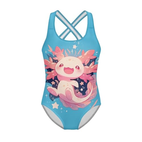 Image of Girls One Piece Swimsuit Axolotl Cross Back Straps Bathing Suit Lightweight Quick Dry Gymnastics Leotard