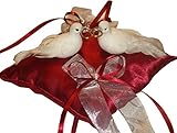 Maße : 17 cm x 17 cm edles Ringkissen zur Hochzeit bordeaux mit Taubenpaar RK0005