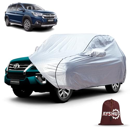 Image of AYSHU Waterproof Car Cover for Maruti Suzuki XL6 | Mirror & Antenna Pocket | Anti-Scratch Soft Cotton Inner Layer | Triple Stitched | Heat Resistant Metallic Silver | All-Weather Protection