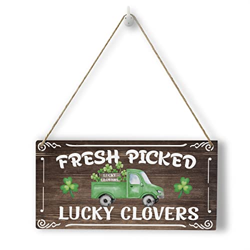 HTBIG Rustic St Patricks Day Decorations Wood Wall Art Wall Hanging Decor St Patricks Day Accessories Irish Blessing Shamrock Truck Wooden Decorative Plaque Sign for Home Farmhouse Lucky Clovers Sign