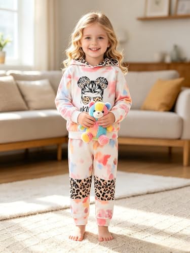 Image of Kid Toddler Girl Clothes - Tie Dye Hoodie Sweatshirt Girl Outfits Pullover Jogger Hooded Sweatpant Set