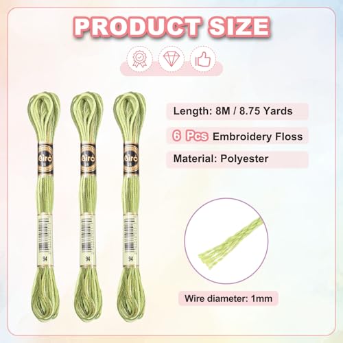 Image of PATIKIL 6 Skeins Embroidery Floss, Polyester Embroidery Threads Bracelets String for Cross-Stitch Hand Embroidery, Grass Green