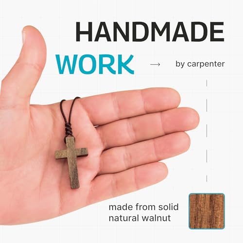 Natural Walnut Wood Cross Necklace for Men & Women - Small Wood Cross Pendant Necklace for Car Mirror - Wooden Religious Pendant Jewelry3