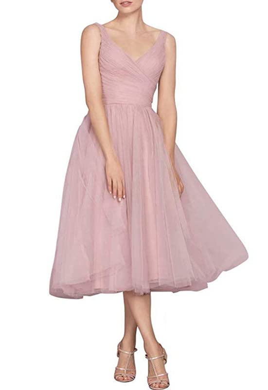 Tea Length Tulle Prom Bridesmaid Dresses A Line for Women