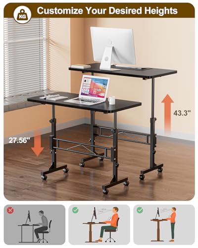 Amztabler DESK1 Small Standing Desk Adjustable Height, Mobile Stand Up Desk With Wheels, 32 Inch Portable Rolling Desk Small Computer Desk thumb #2
