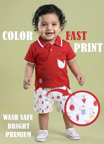 Image of Pure Cotton Collared T-Shirt and Half Pant Set for Kids