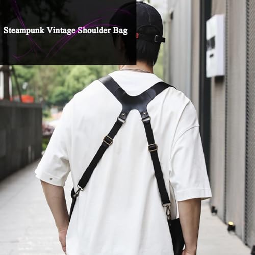 Anti-Theft Bag with Shoulder Harness, Mens Leather Harness,Steampunk Vintage Shoulder Bag (Brown)4