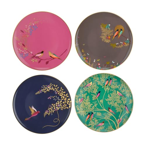 Portmeirion Sara Miller Chelsea Cake Plate, Set of 4-8 Inch Fine China with Jewel-Toned Birds and Leaves & Gold Rim Accents - Elegant Dessert Plates for High Tea Tableware & Hostess Gift Portmeirion Sara Miller Chelsea Cake Plate, Set of 4-8 Inch Fine China with Jewel-Toned Birds and Leaves & Gold Rim Accents - Elegant Dessert Plates for High Tea Tableware & Hostess Gift