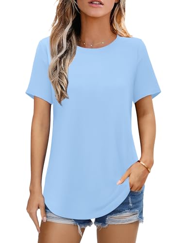 Image of Elesomo Womens Shirts Casual Crew Neck Short /Long Sleeve Tunic Tops Tees