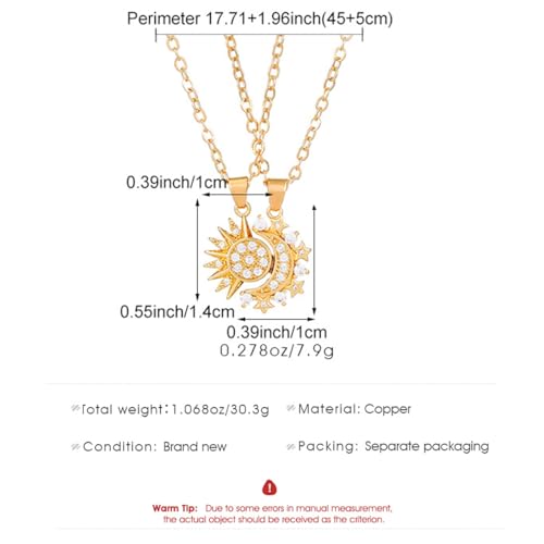 Sun Moon Necklace Set Stackable Necklace for Women Men Sparkling Gold Silver Rhinestone Sun Pendant Necklace Couple Necklaces Matching Necklaces as Friendship Best Friend Jewelry for Women Men3